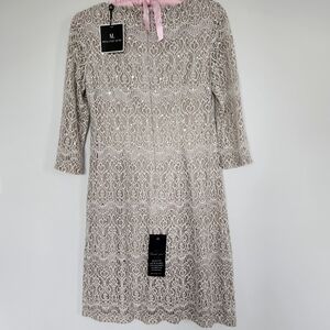 Shimmer Sheer Beige 3/4 Sleeve Knee Length Womens Dress